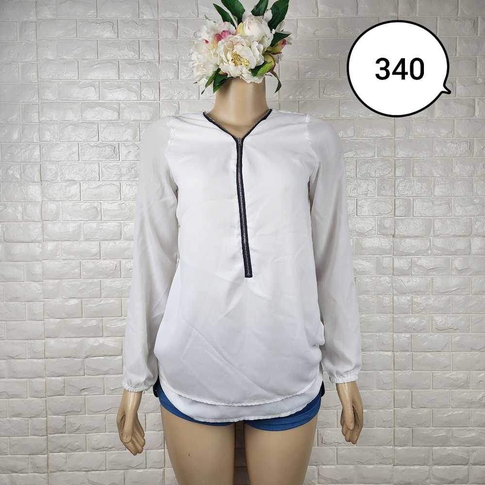 fashion apparel small white long sleeve blouse